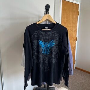 MMA Elite Men's Black and Blue Thermal Graphic Long Sleeve Tee